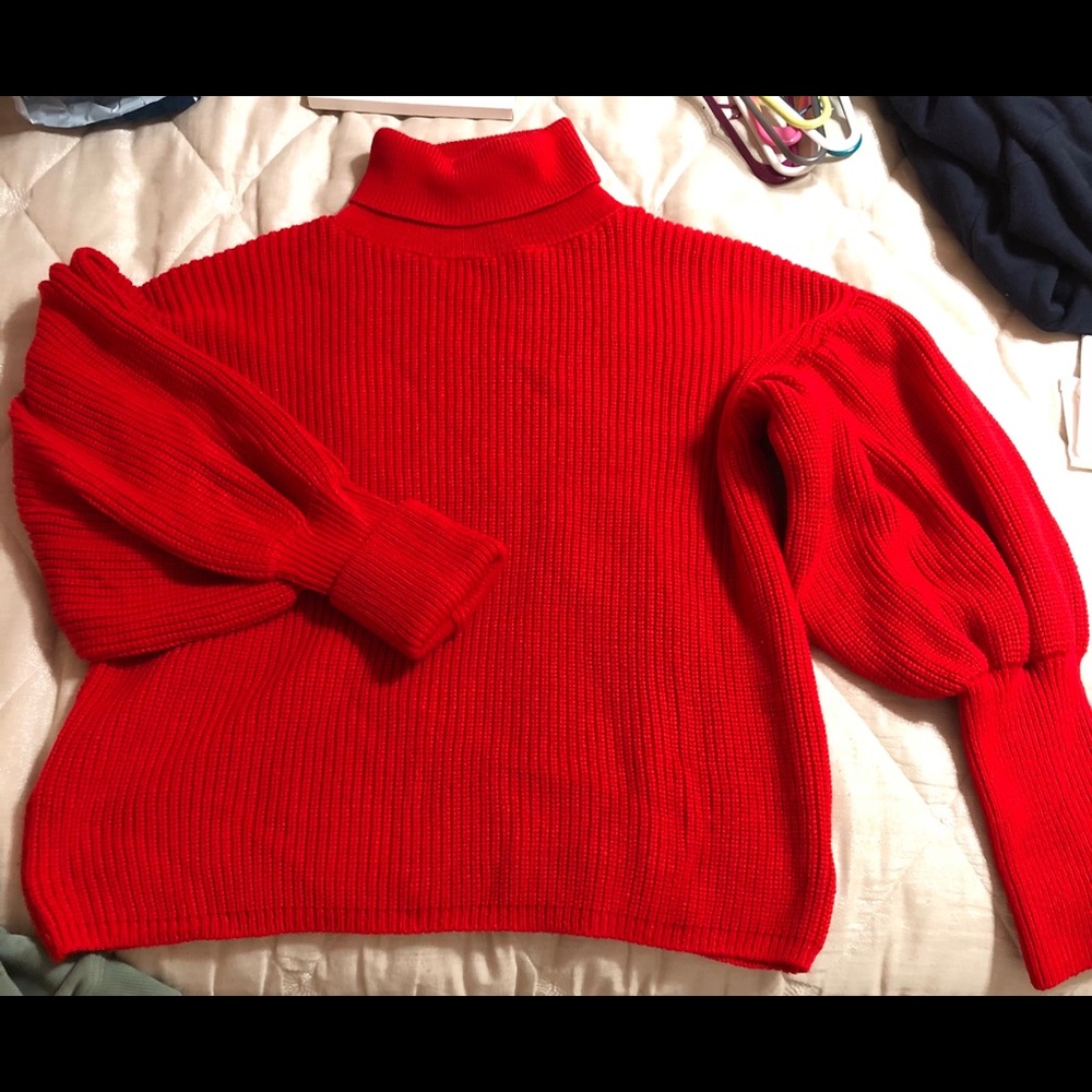 Top shop red turtleneck sweater with bell sleeves